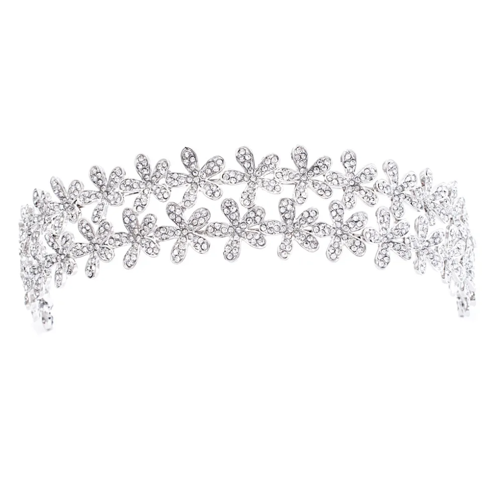 Goedkoop Kristallen Rhinestone 3 2 Ronde 2 Rijen Daisy Bridal Wedding Hoofdband Haarband Tiara Haar Sieraden Accessoires Haarstukjes HG0052