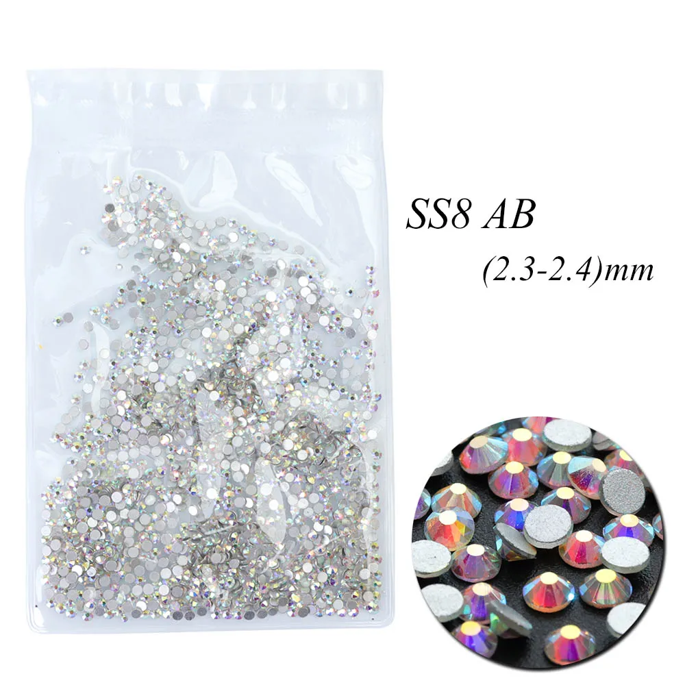 1440 шт SS3-SS12 Стразы с плоской задней поверхностью, не исправляемые, для ногтей, 3D, Кристальные, AB, блестящие стразы для украшения ногтей, драгоценные камни JI096 - Цвет: SS8 AB