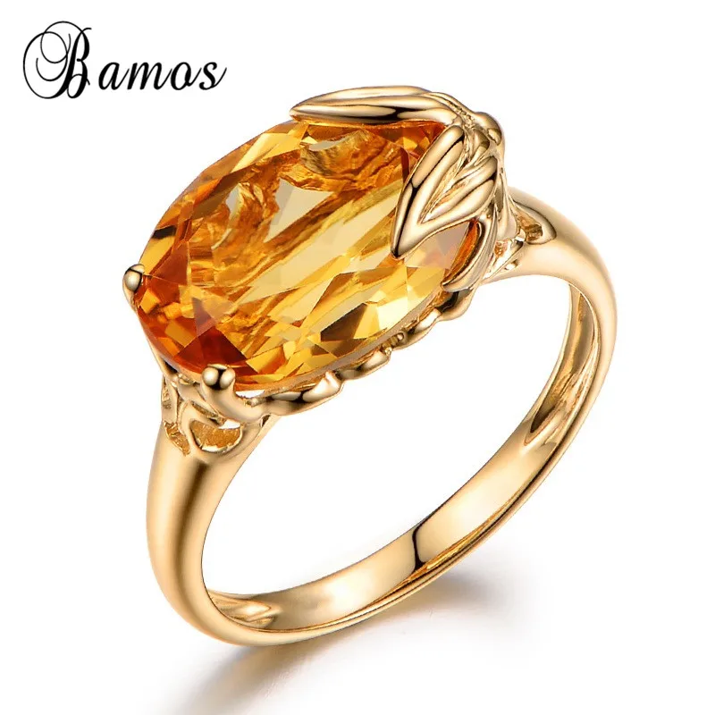 

Bamos Luxury Yellow Zircon Engagement Ring Gold Filled Big Promise Wedding Rings For Women Unique Birthstone Jewelry Best Gift