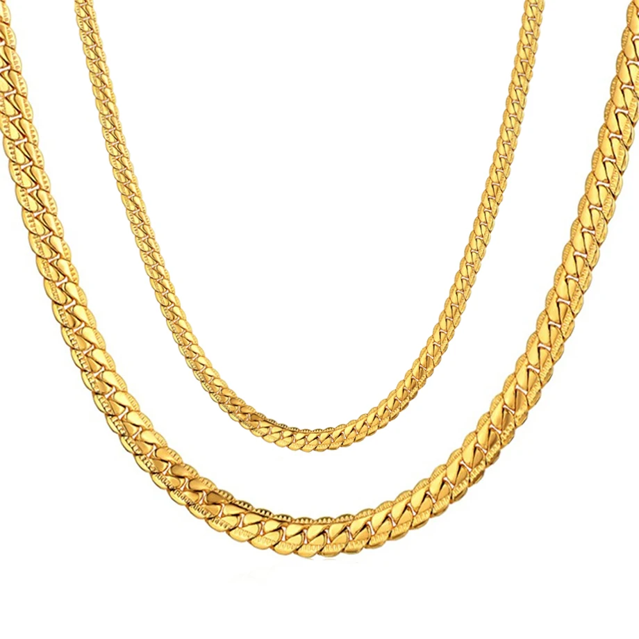Ювелирные изделия в стиле хип-хоп, 4 мм, 7 мм, плоская цепочка из нержавеющей стали, золотого цвета, золотое ожерелье на шею для женщин/мужчин, ювелирные изделия