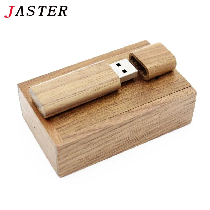 JASTER деревянный бамбуковый+ деревянный ящик USB флеш-накопитель ручка драйвер Флешка 4 ГБ 8 ГБ 16 ГБ 32 ГБ 64 Гб карта памяти USB креативный персональный логотип - Цвет: Walnut with box