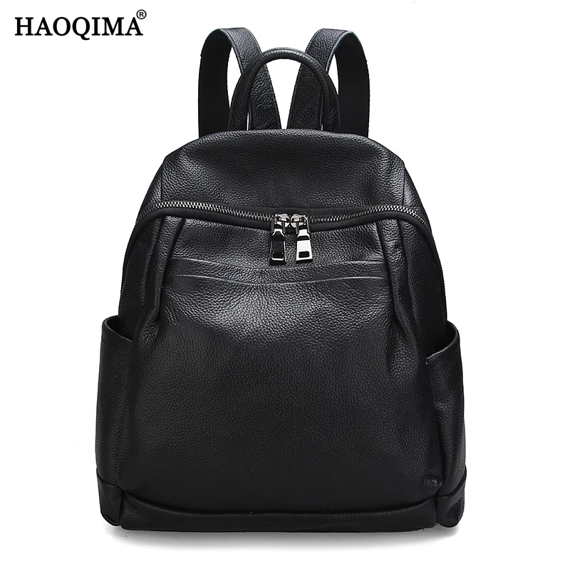 

HAOQIMA Factory Pirce Women Genuine Leather Real Cowhide Backpack Shoulder Girl Schoolbag For Ladies Female Teenagers Mochila