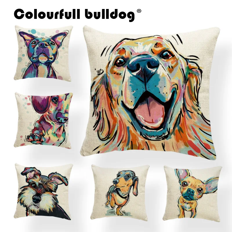 

Pet Cushion Covers Animal Pillow Cover Watercolor Decorations Chihuahua Throw Pillow Covers 45X45Cm Cotton Linen Customized