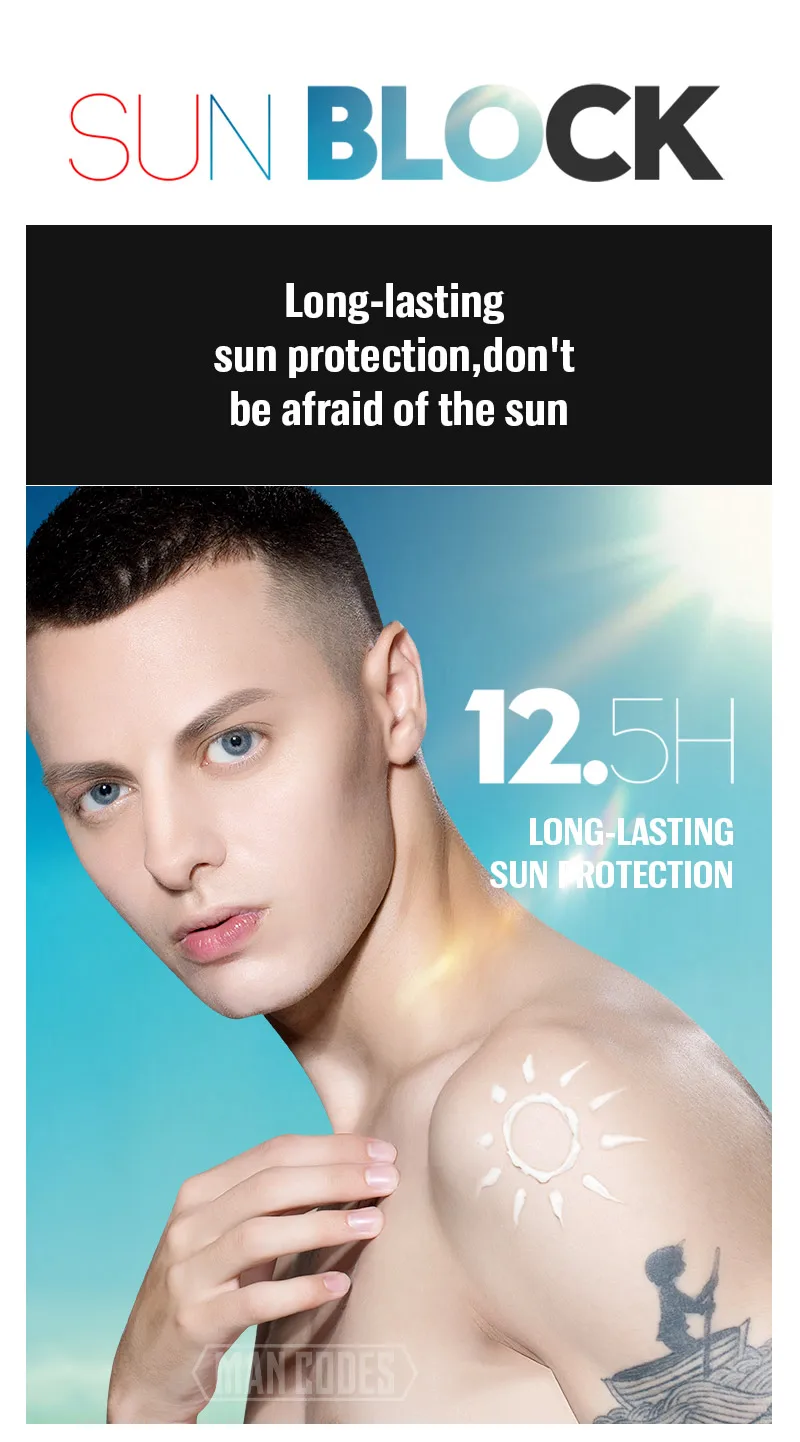 Mancodes 80g мужские солнцезащитный крем для лица крем SPF50+ изоляция УФ-защитой от солнечных лучей, тело солнцезащитный крем отбеливающий консилер крем от солнца