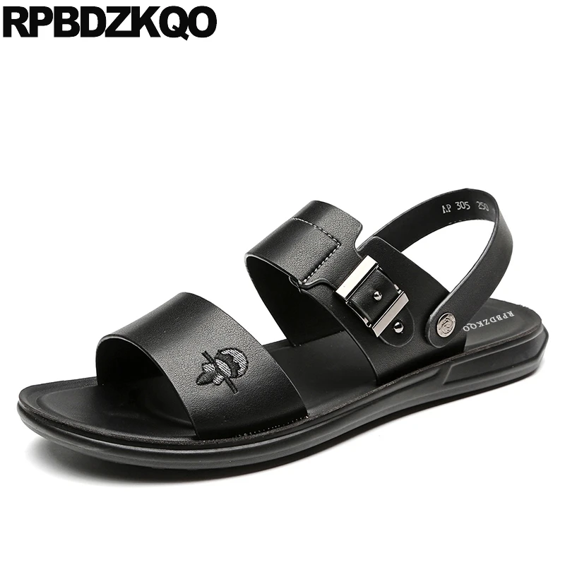 

Slippers Mens Sandals 2019 Summer Outdoor Soft Toe Loop Stud Rivet Embroidery Slides Shoes Black Striped Italian Bee Flip Flop