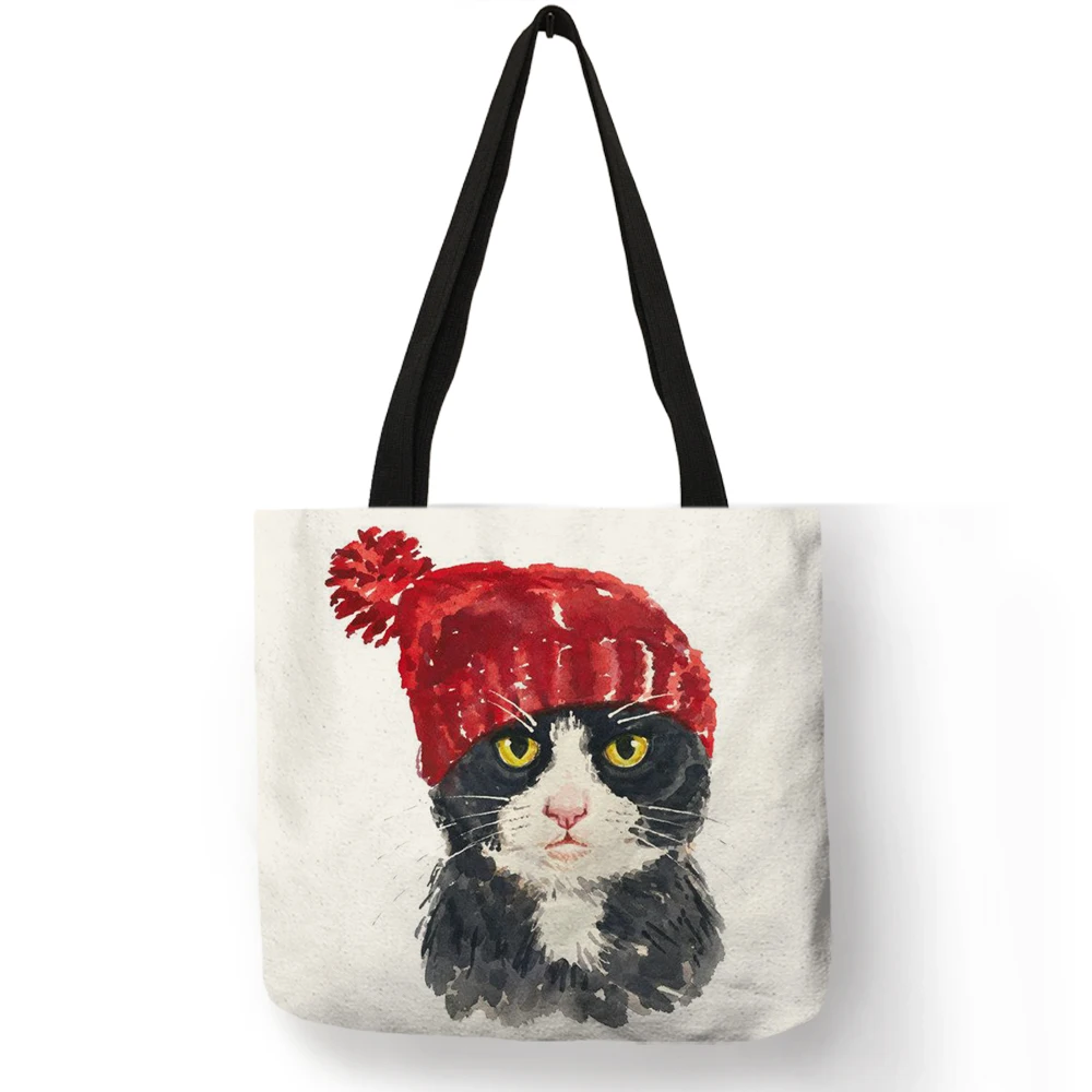 Cute Cat Print Reusable Shopping Bag Women Bags 2019 Summer Tote Bag Traveling School Bags B06034