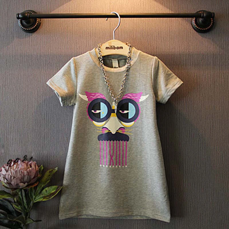 Baby Girls Summer Dress Clothes New Children's Fashion Leisure And Funny Cartoon Design In Long T-shirt Top Kids | Детская одежда и