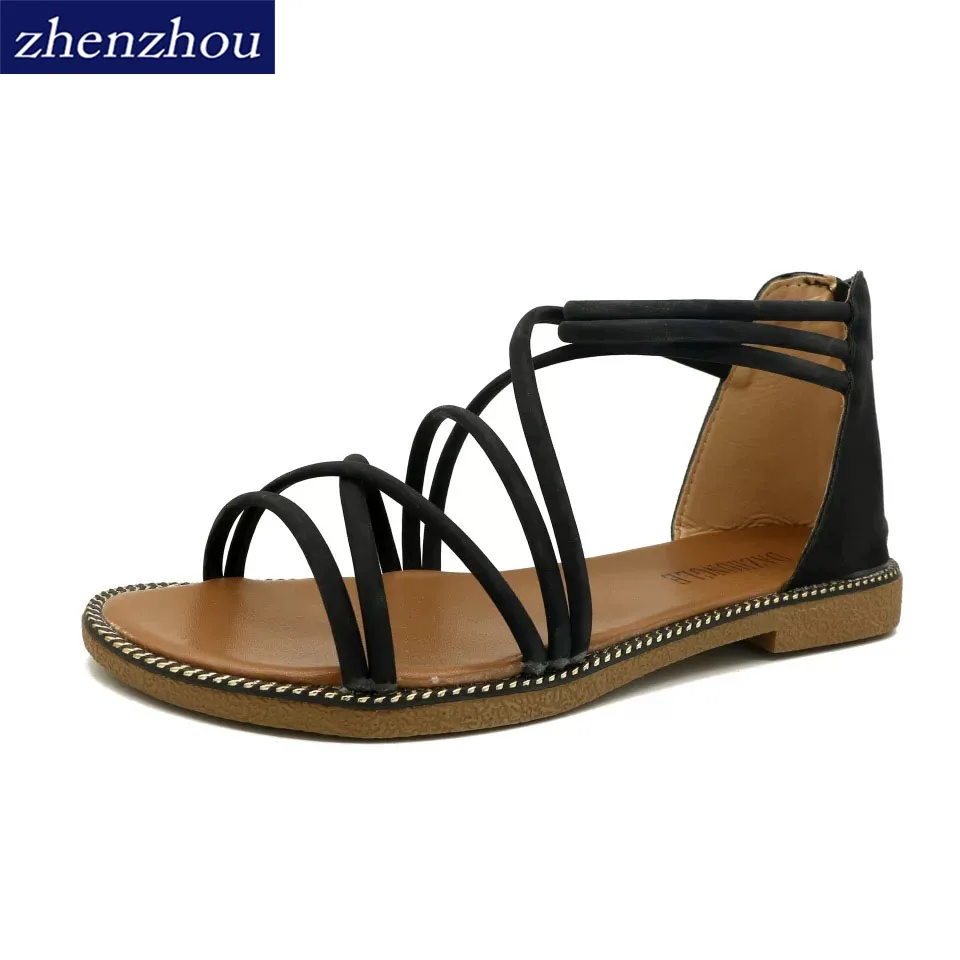 

Simple Design Summer Open Toe Ankle Strap Women's Roman Flat Sandal Beach Vacation Casual Sandal