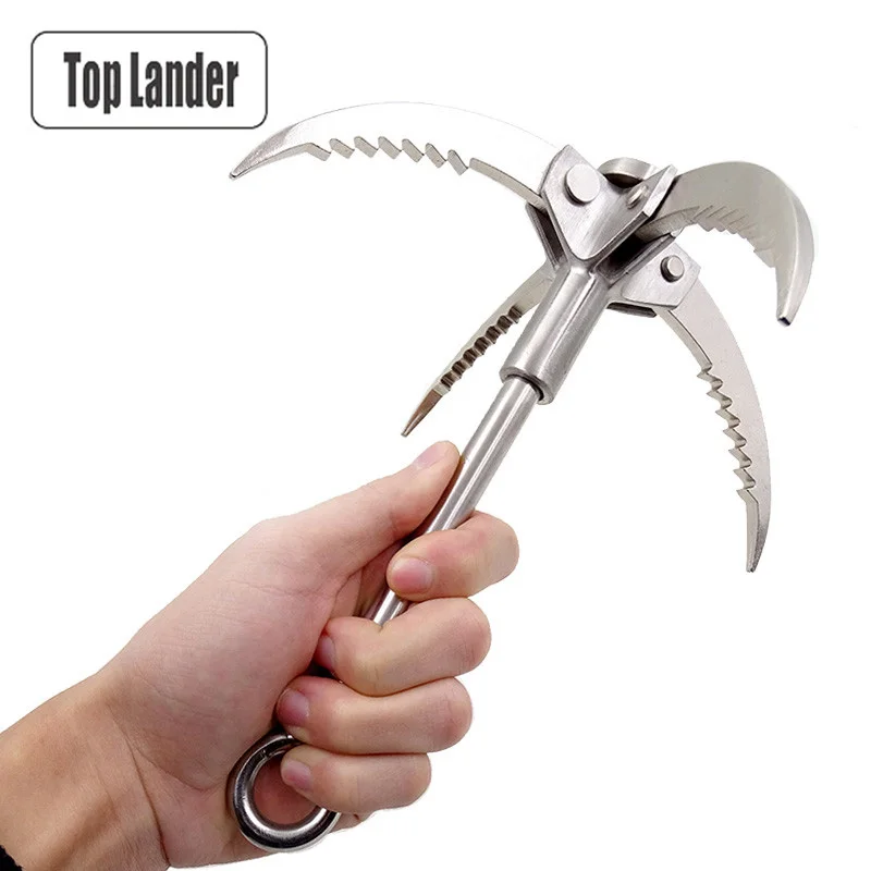 Grappling Hook Claw Folding 3 4 Claw Outdoor Survival Safety Climbing Flying Claw Portable Stainless Steel Rock Climbing Tools afbeelding