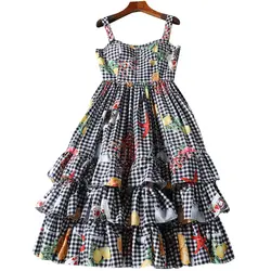Взлетно-посадочной полосы платье 2018 высокое качество Для женщин печатных спагетти ремень Платья для женщин dx0460n