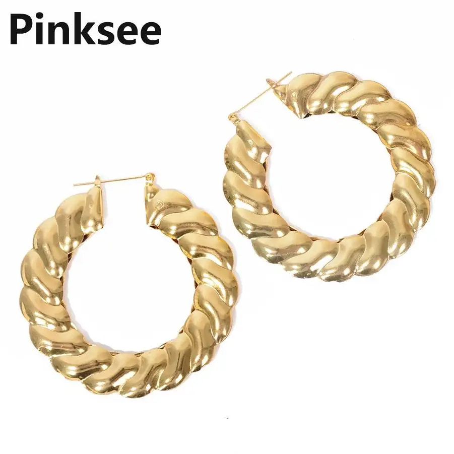 

Punk Oversize Geometric Circle Round Hoop Earrings for Women Brincos Golden Twist Earring NightClub Party Jewelry gouden oorbell