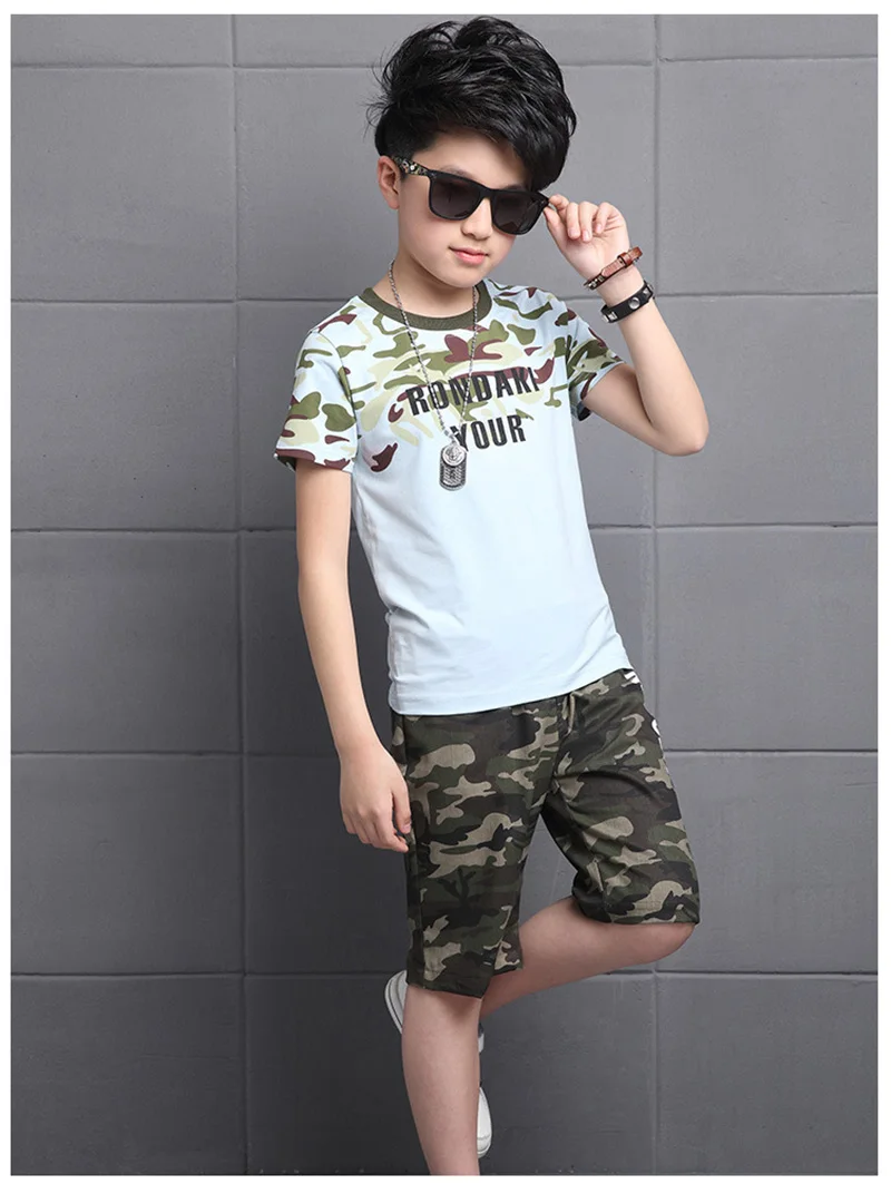 2019 summer boys teenage sport sets kids short sleeves T-Shirt + camouflage shorts suits boys clothes sets 3-10T (13)