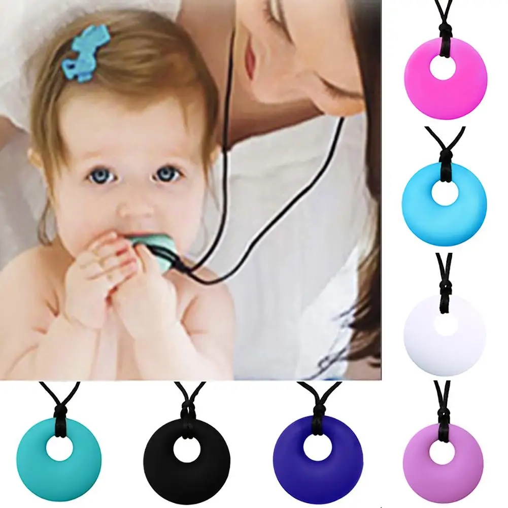 

Mom Round Pendant Necklace Baby Toys Teething Nursing Bite Chew Soft Silicone Teether Toy