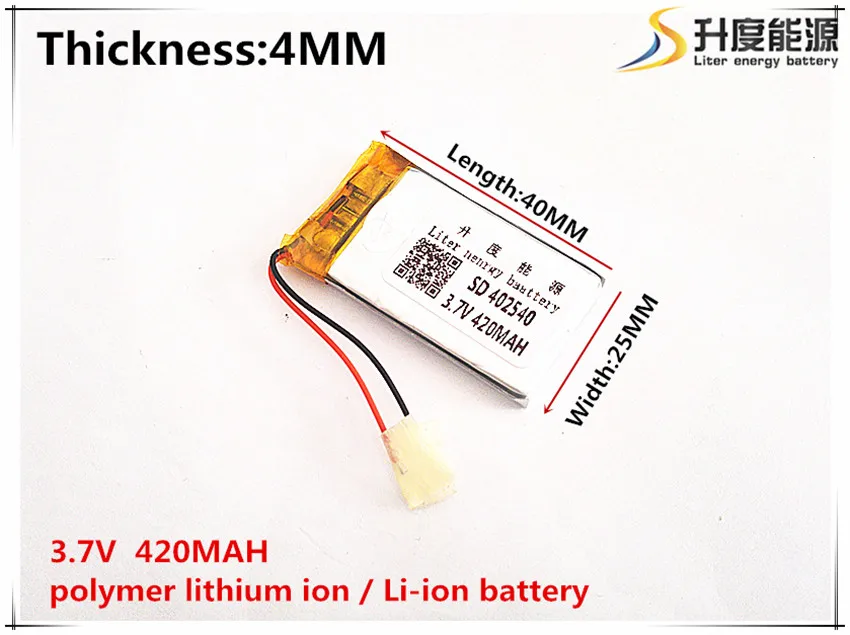 1pcs [SD] 3.7V,420mAH,[402540] Polymer lithium ion / Li-ion battery for TOY,POWER BANK,GPS,mp3,mp4,cell phone,speaker