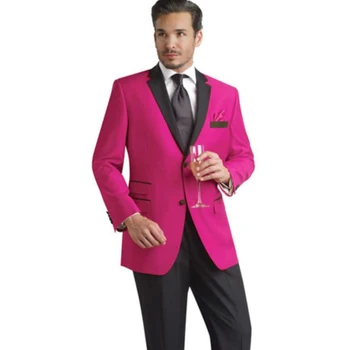 

Pink Formal Party Suit Mens Wedding Suit Groom Tuxedos Jacket+Pants 2 Pieces Groomsmen Best Man Suit
