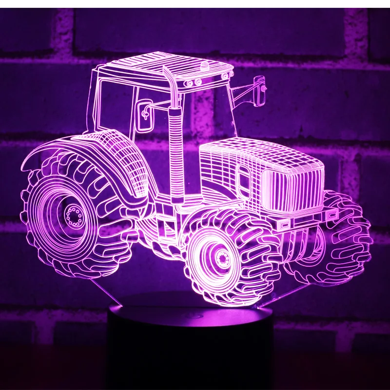 3D светодиодный Светильник-ночник с динамическим тракторным автомобилем, 7 цветов, светильник для украшения дома, восхитительная визуальная Оптическая иллюзия