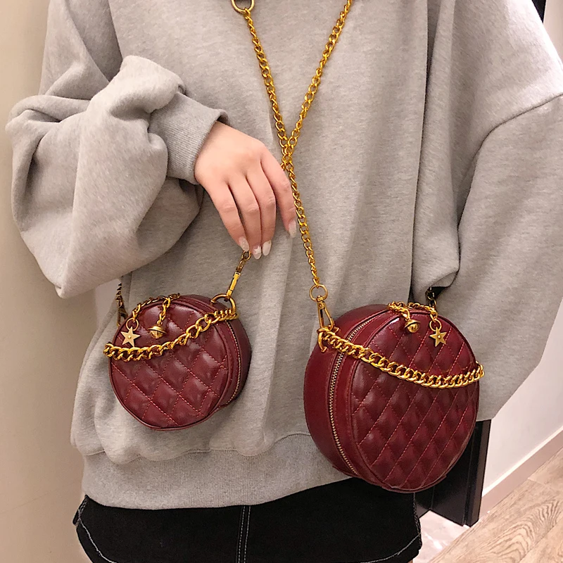 

BENVICHED Ladies' pu mini bag 2019 fashion Diamond grain black chain handbag Inclined single shoulder bag small round bag c425