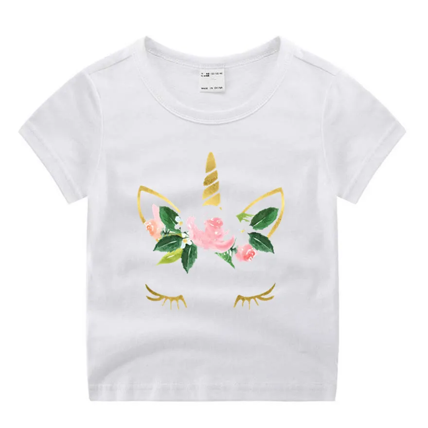 

Baby Boy Girl Cute Unicorn Face Cute Print Clothes Children Funny T-shirt Round Neck Cotton Children