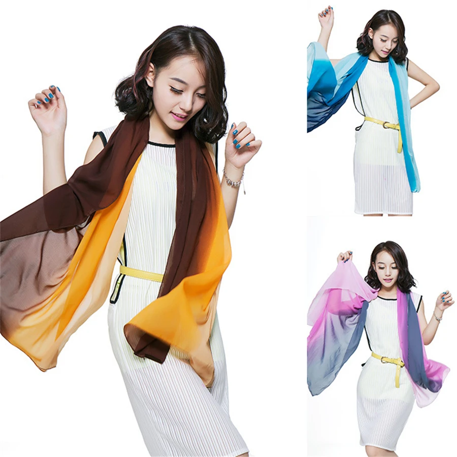 

Women Lady Chiffon Neck Scarf Transitional Gradient Colored Silk Scarf Note Chiffon Soft Neck Shawl Scarves Muffler
