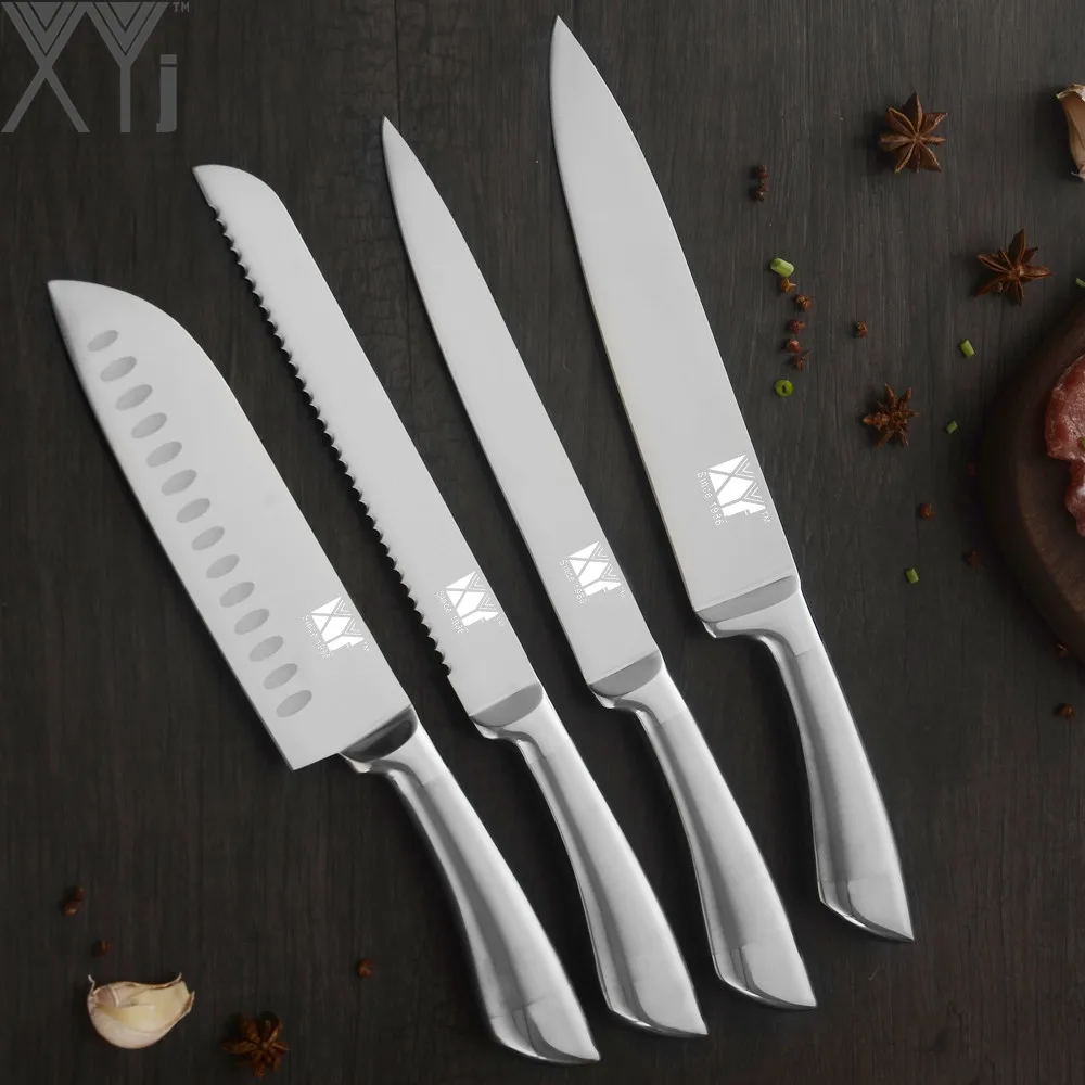 XYj кухонные ножи для приготовления пищи, нож для очистки овощей, Santoku, шеф-повара, ножи из нержавеющей стали для нарезки хлеба, фруктового мяса, кухонные инструменты, аксессуары