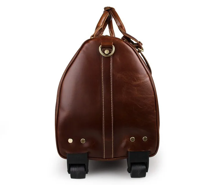 Мужская сумка на колесиках из натуральной кожи crazy horse 2" коричневая Дорожная сумка из воловьей кожи с колесами большая сумка на выходные