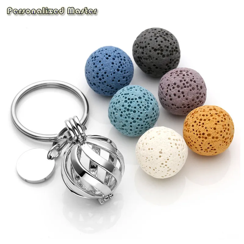 

Personalized Master Custom Keychain Personalized Locket Pendant Essential Oil Diffuser Stainless Keychain with Lava Beads gift