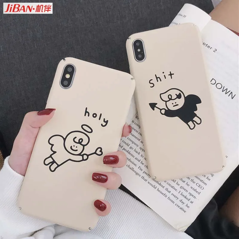 

JIBAN Couple Devil Angel Phone Case for IPhone Xs/max/xr Mobile Shell for Iphone 7p/8plus 6s 6plus Cover Cartoon Hard Case Capa