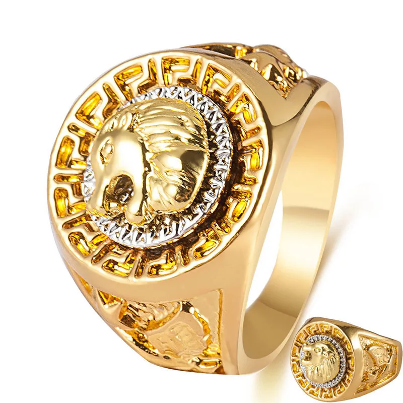 

Vintage Charm Gold Color Classic Punk Rock Hip Hop Finger Rings for Men Cool Male Lion Head Animal Ring Fashion Hand Jewelry