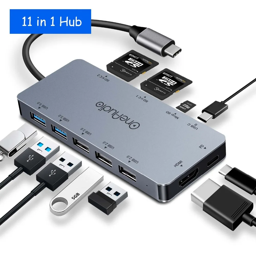 OneAudio USB 3,0 концентратор C концентратор Мульти USB разветвитель с HDMI Adater PD зарядное устройство для чтения карт type C концентратор для Macbook Pro/samsung Galaxy