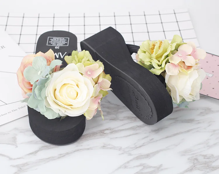 2017 Women Summer Flip Flops Cause Slippers Beautiful Flowers Female High Heel Cheap Platform Beach Shoes Online50