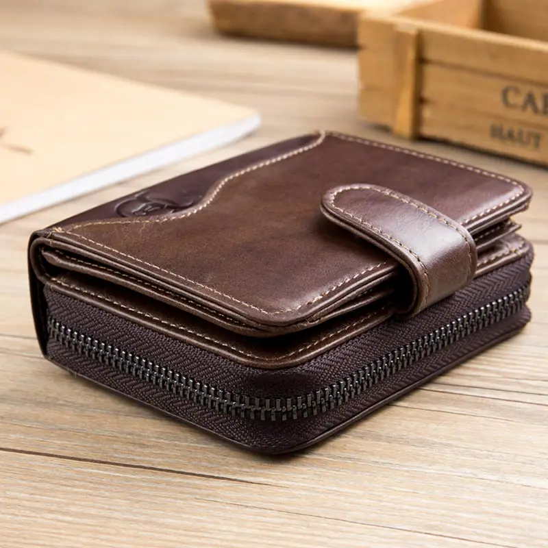 Bullcaptain Cowhide Short Wallet Zipper Coin Bag