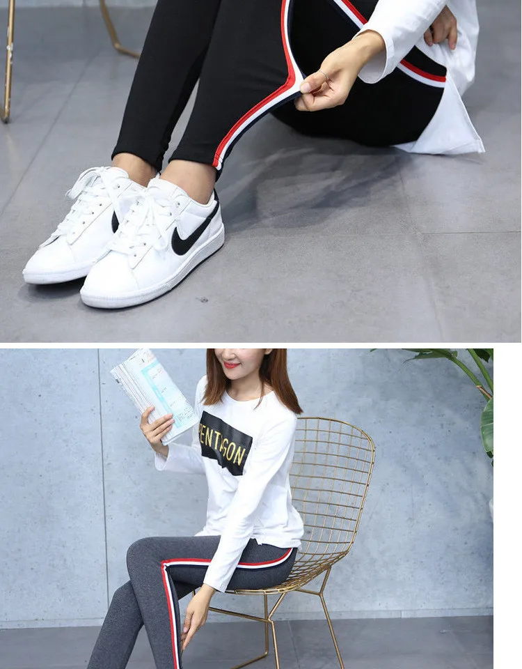 yoga pants 2021 Quality Cotton Leggings Side Stripes Women Casual High-stretch Leggings Pants High Waist Fitness Leggings Female high waisted leggings