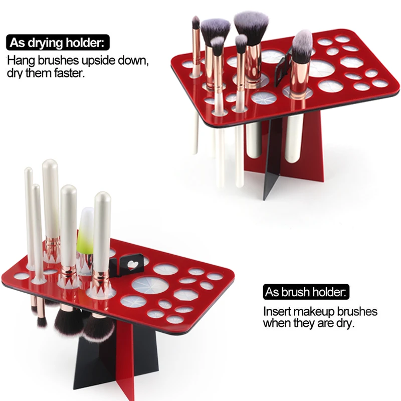 Держатель кистей для макияжа с 26 отверстиями, подставка для сушки, органайзер, полка, акриловая Кисть для макияжа, дерево, органайзер, щетка, подставка для сушки воздуха, подставка для хранения