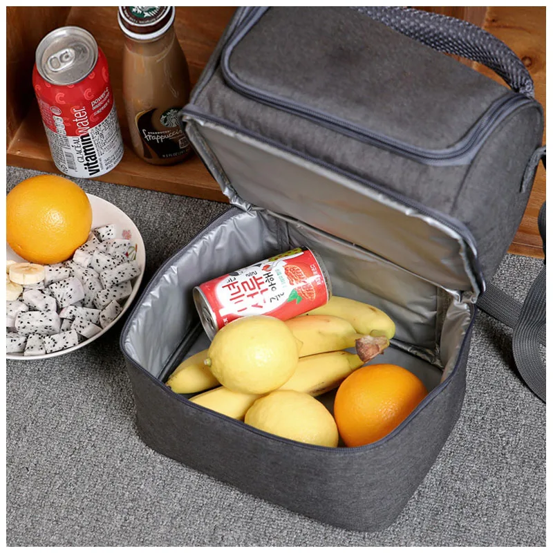 Women Oxford Double Layer Cooler Lunch Bags Insulated Solid Thermal Lunchbox Food Picnic Bag Cooler Tote Handbags for Men
