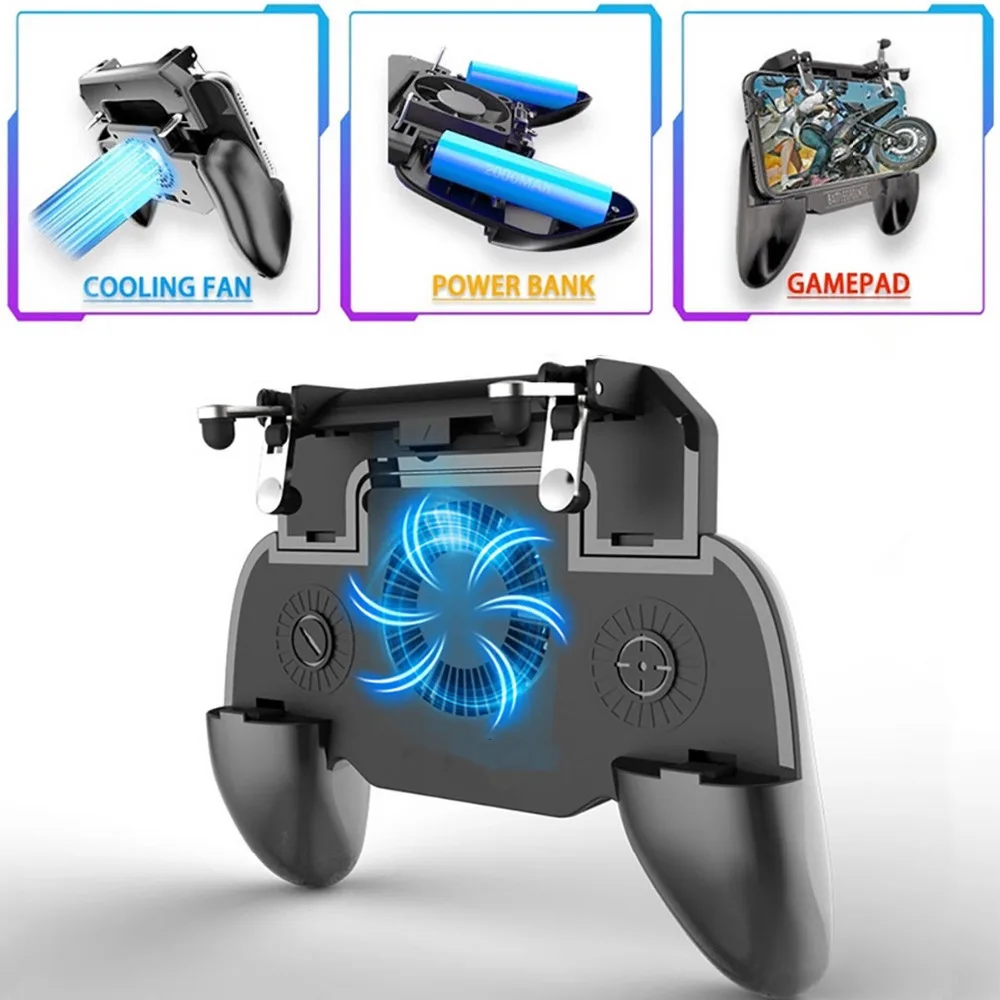 For Pubg Controller Gamepad Mobile Trigger L1R1 Shooter Joystick Game Pad Phone Holder Cooler Fan with 2000/4000mAh Power Bank