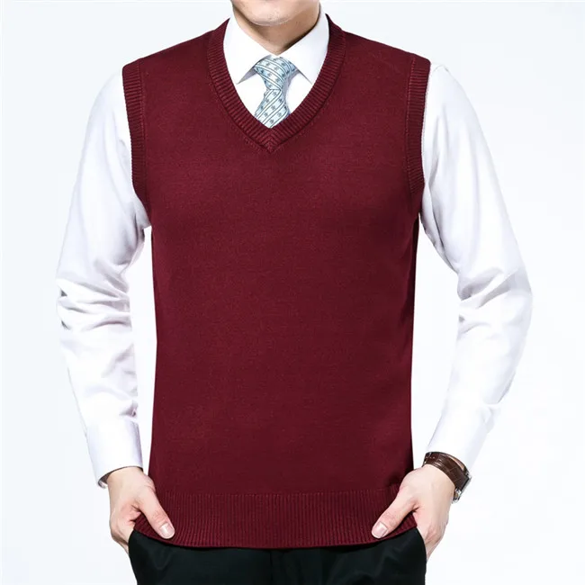 Одноцветный свитер с v-образным вырезом, без рукавов, новинка, осень и зима, подходит ко всему, мужской кашемировый свитер, горячая распродажа, мужской вязаный жилет - Цвет: Burgundy