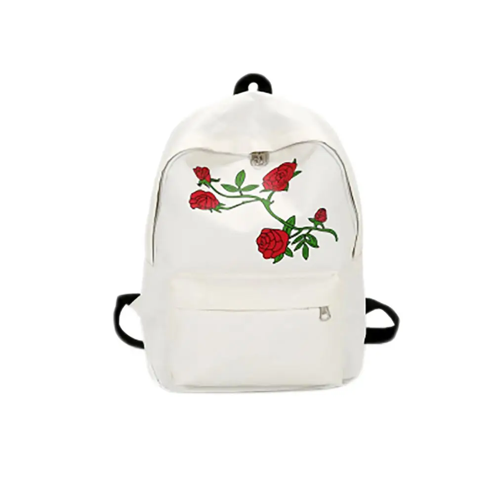 

Women Girls Embroidery Rose School Bag Travel Backpack Bag Shoulder Bag Waterproof high quality large capital Casual bag$D