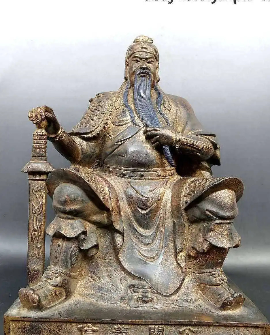 

14" Pure bronze gild buddhism China battle saint Guan Gong sculpture Guan Yu ST