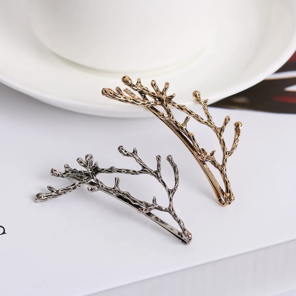 

2PCS Branch Leaves Hairpin Fashion Metal Antler Branch Alloy Barrettes Bobby Hair Clips Pin Styling Tool Women Girls Gold/Silver