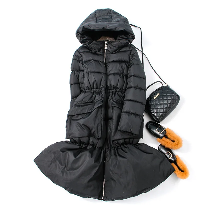 

European style lady Parka coat Long down jacket Elegance women Fish tail Cotton outwear female winter jacket thicken warm Parkas