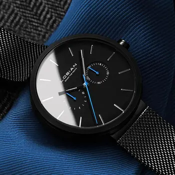 

2018 New Fashion Men Watch Waterproof Casual Quartz Watches Date Week Wristwatch Zegarek Meskie luxury brand top black no box