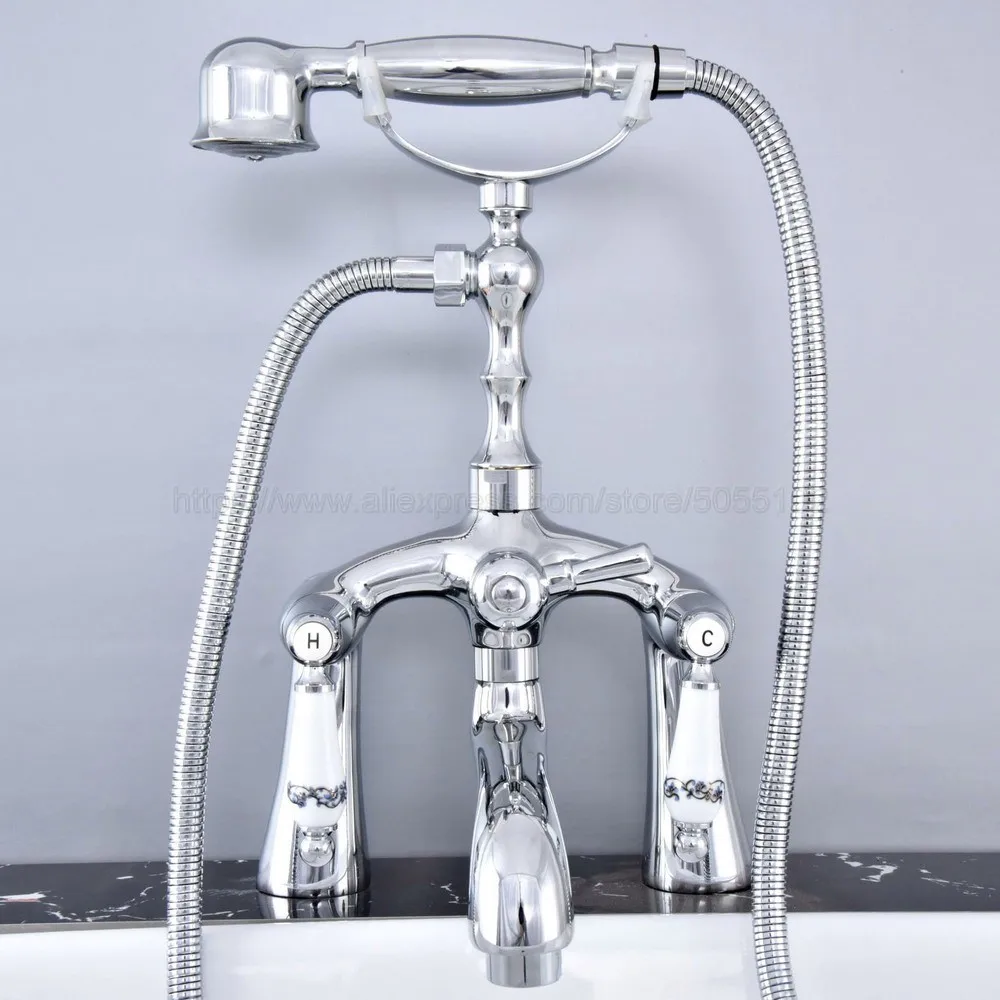 

Polished Chrome Deck Mounted Bathroom Clawfoot bathroom tub shower faucets with hand shower faucets ztf761