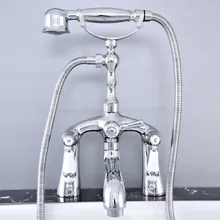 Polished Chrome Deck Mounted Bathroom Clawfoot bathroom tub shower faucets with hand shower faucets ztf761 double handles 3pcs waterfall chrome polished basin faucets deck mounted