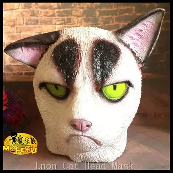 

Free shipping Halloween Party Cosplay Adult Latex Kitten Kitty W/ Fur Animal Pet Costume Rubber White Cat Mask Anmal Head Mask