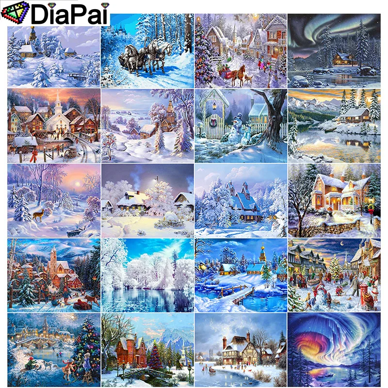 DIAPAI 100% Full Square/Round Drill 5D DIY Diamond Painting &quotHouse snow scene&quot 3D Embroidery Cross Stitch Home Decor | Дом и сад