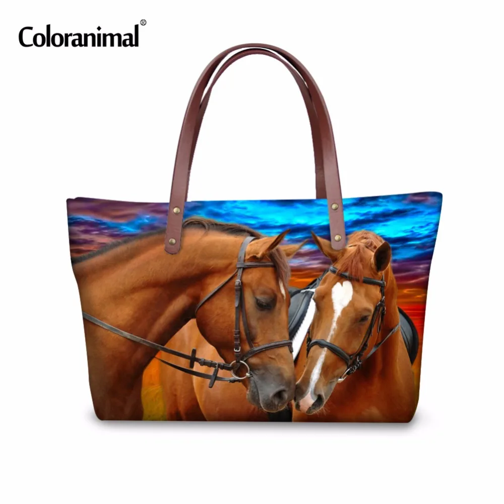 Best Coloranimal Women Large Handbags Horse Pattern Lady Shipping Bags For Travel High Quality Women Designer Sac A Main Bolsos Mujer