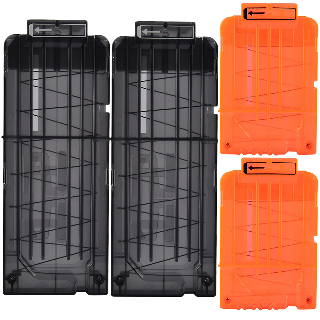 

2pcs Soft Bullet Clips For Nerf 12 Bullets- Transparent Black*2+2 pcs 6 Bullets Ammo Cartridge Dart for Nerf Bullet Clips