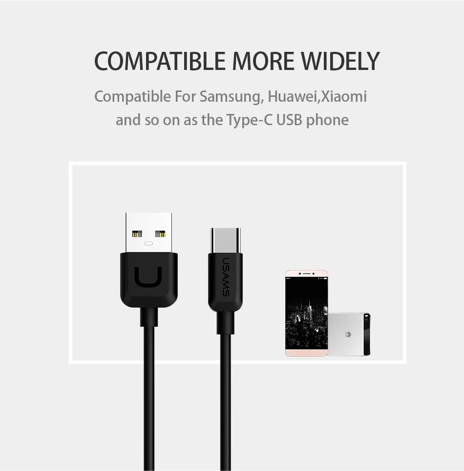 Кабель USB type-C, кабель USAMS type-C для samsung S8 Note 9 huawei Xiaomi oneplus USB-C, кабель для быстрой зарядки и передачи данных, кабель для мобильного телефона