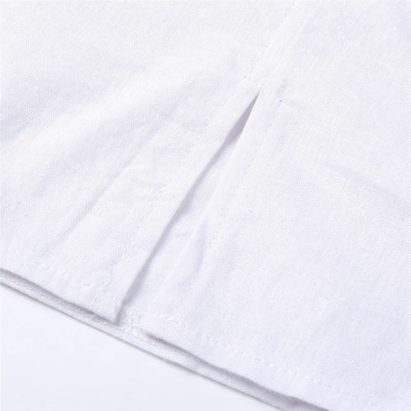 Mens Cotton Linen Shirts Casual Long Sleeve Stand Neck Tops Loose Blouse (10)