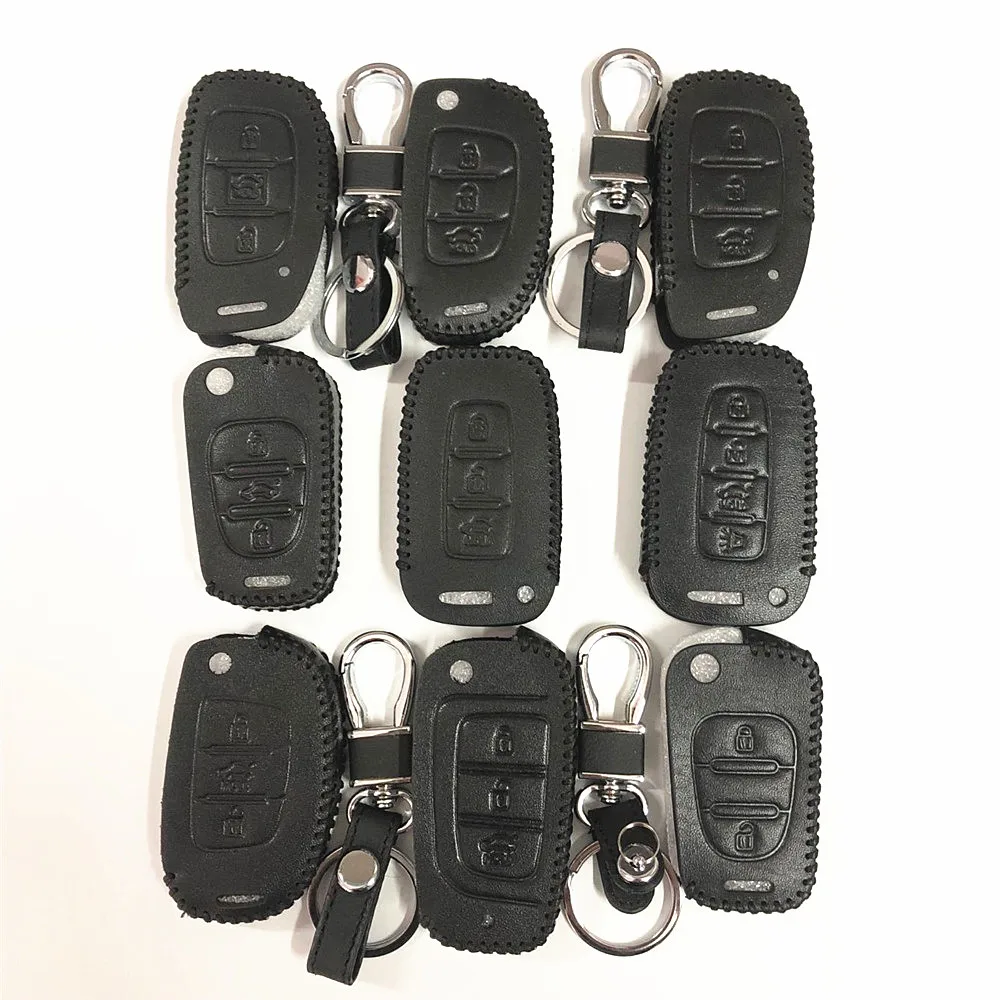 

Leather Key Case Key Fob Cover keychain For Hyundai SantaFe Veracruz Mistra Tucson Veloster Rohens AZERA Avante IONIQ